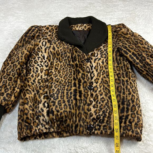 Vintage made in USA Leopard faux fur and cable knit coat, size 14-16 - Picture 5 of 11
